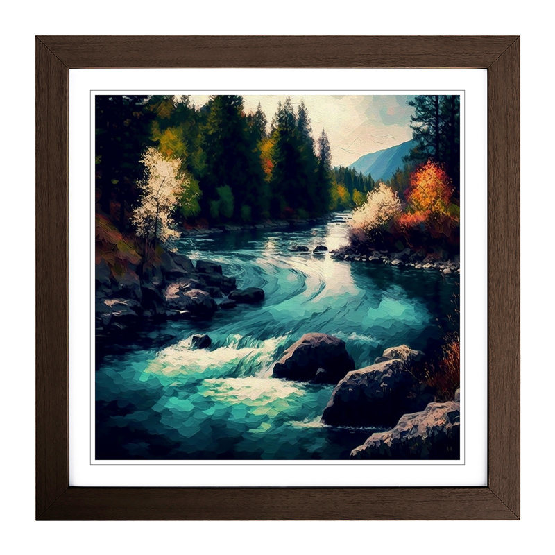 River Impressionism - Single Picture Frame Print on Wood, Walnut