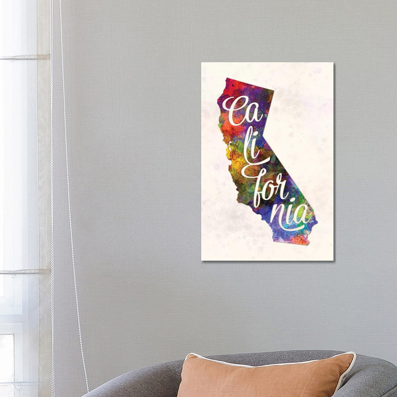 California US State In Watercolor Text Cut Out by Paul Rommer - Wrapped Canvas Print, 66.04 cm H x 45.72 cm W