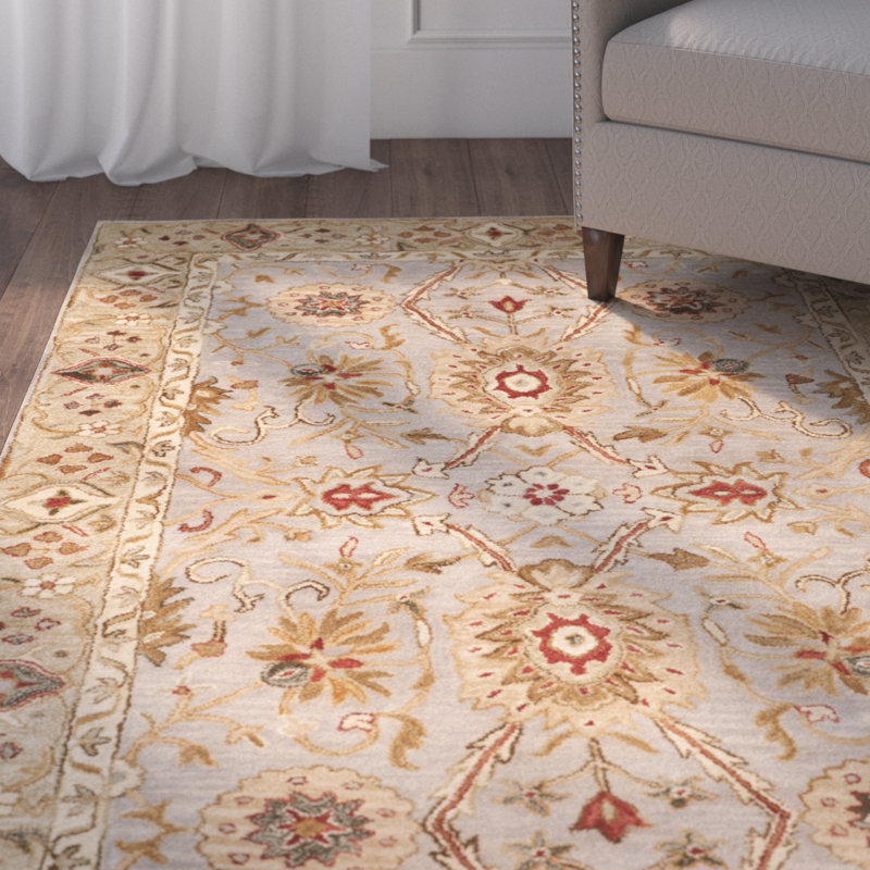 Armintha Floral Handmade Tufted Wool Beige Area Rug, Rectangle 6' x 9'