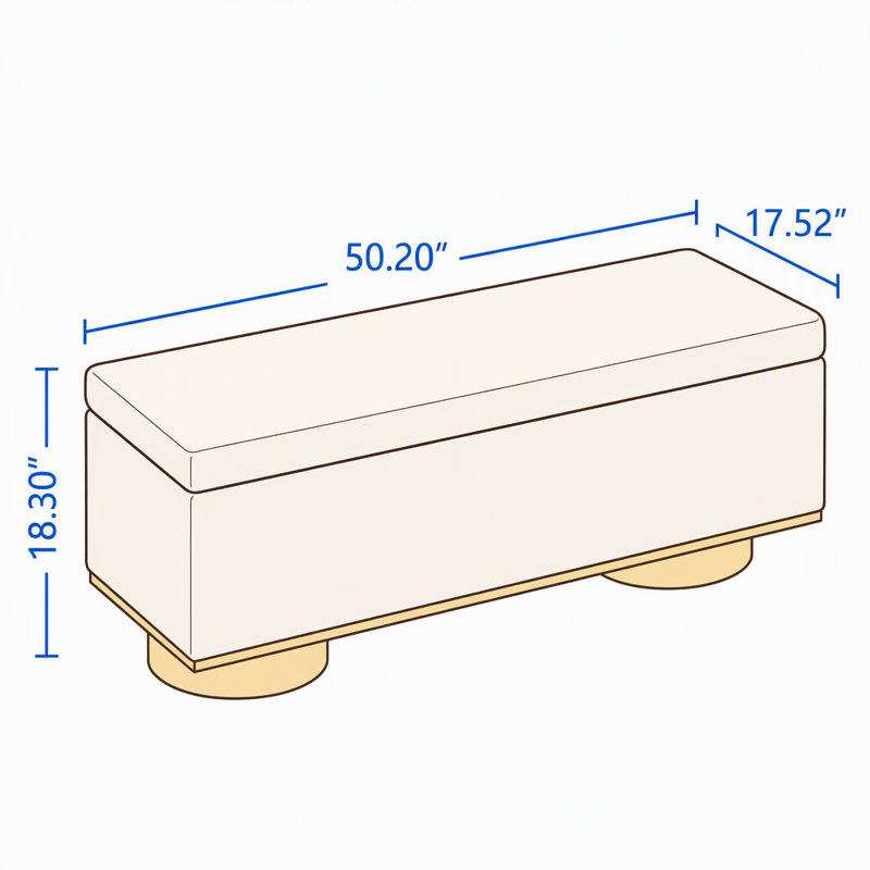 Repose-pieds de 50 po avec banc de rangement rembourré moderne avec rangement intérieur, tissu avoine, banc de bout de lit pour la chambre à coucher et le salon