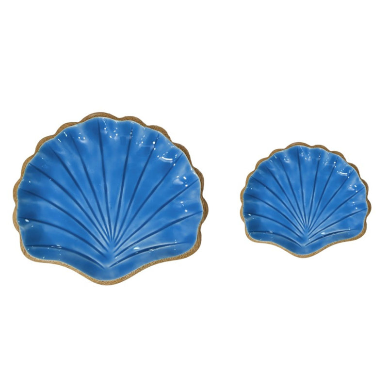 Ensemble de 2 plateaux à bijoux en forme de coquillage en bois