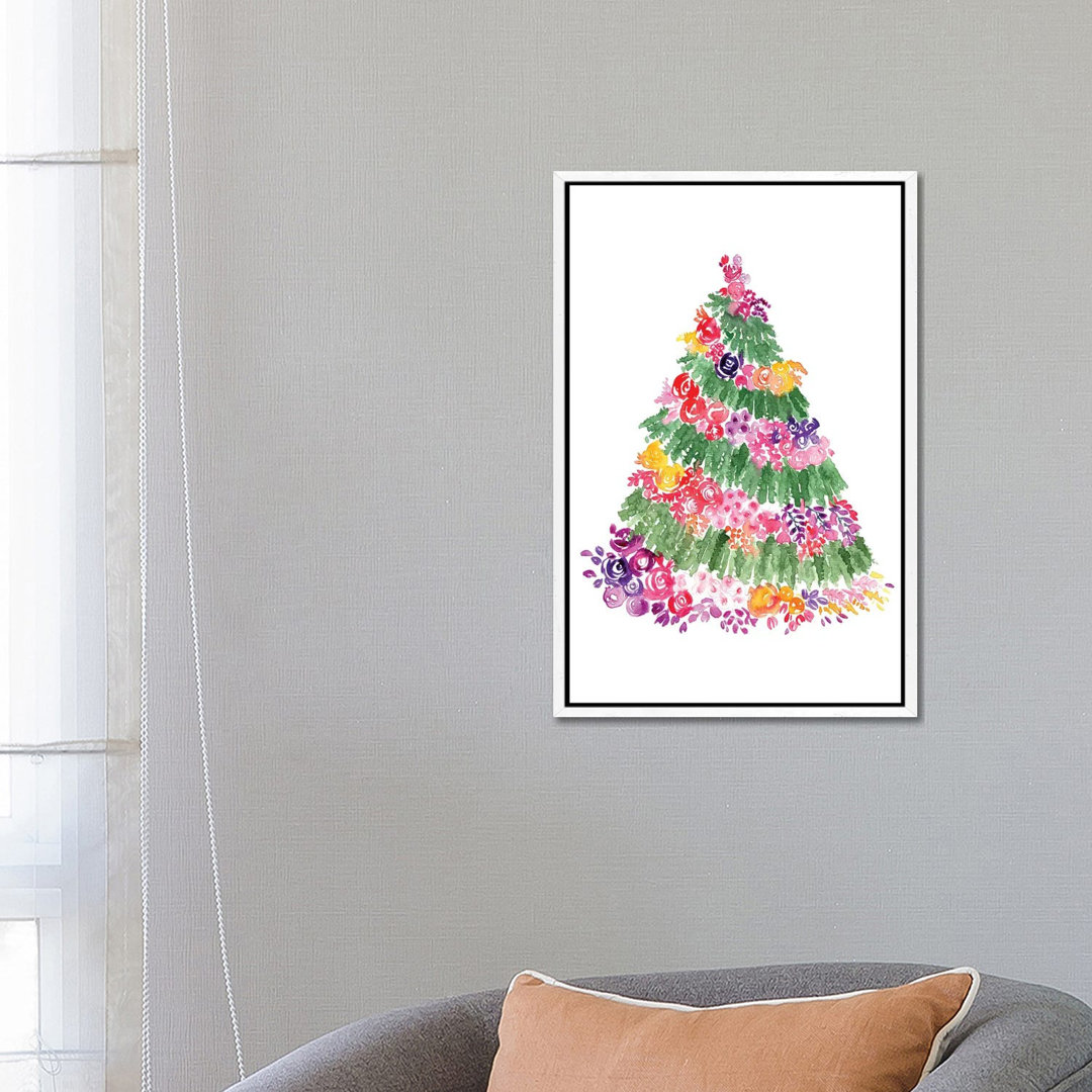 Floraler Weihnachtsbaum von Blursbyai - Galerie-verpackte Leinwand Giclée auf Leinwand