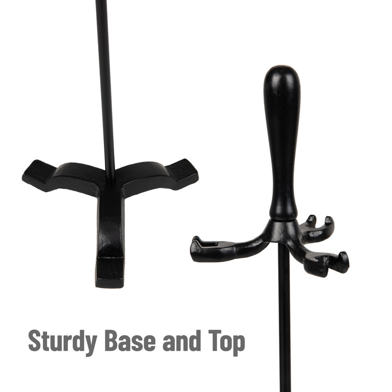 Black Wrought Iron and Steel Fireplace Tool Set with Stand