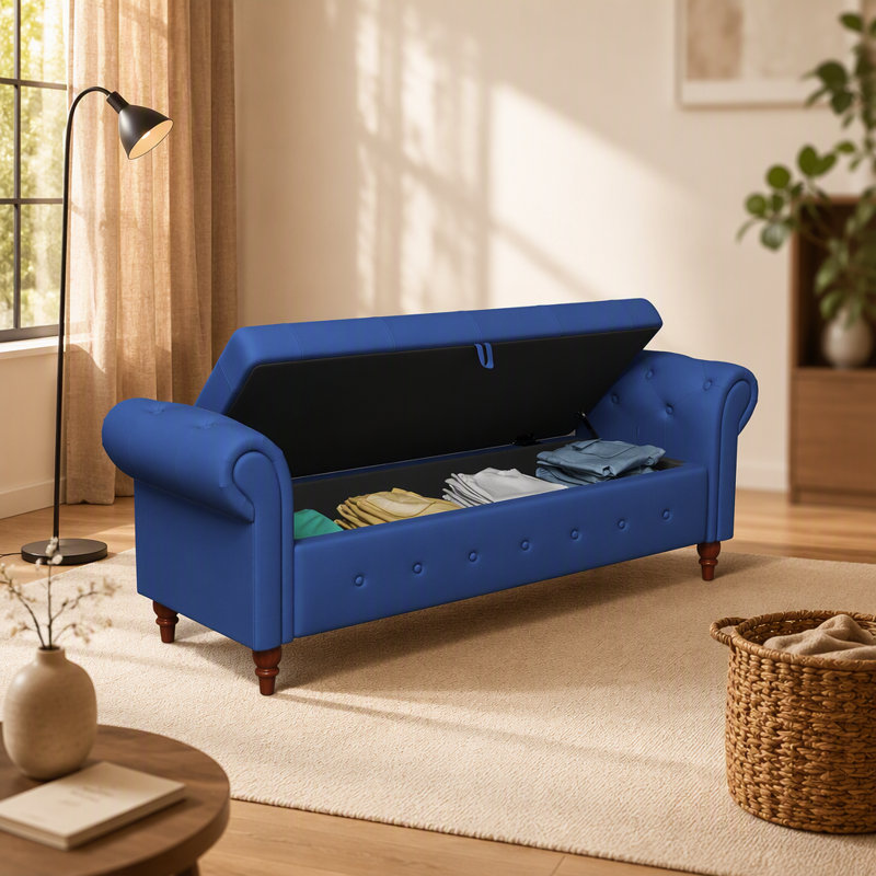 Banc de lit en tissu bleu marine