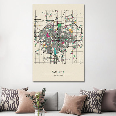 «Wichita, Kansas Map» par - Toile tendue