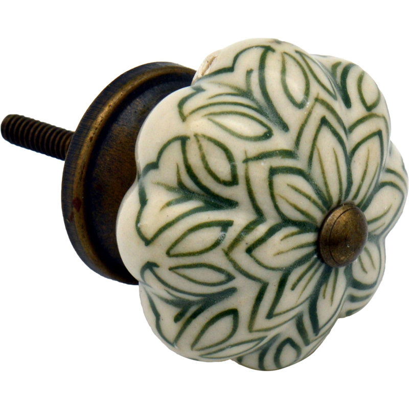 Nicola Spring - Floral Ceramic Cabinet Knobs, Olive Green