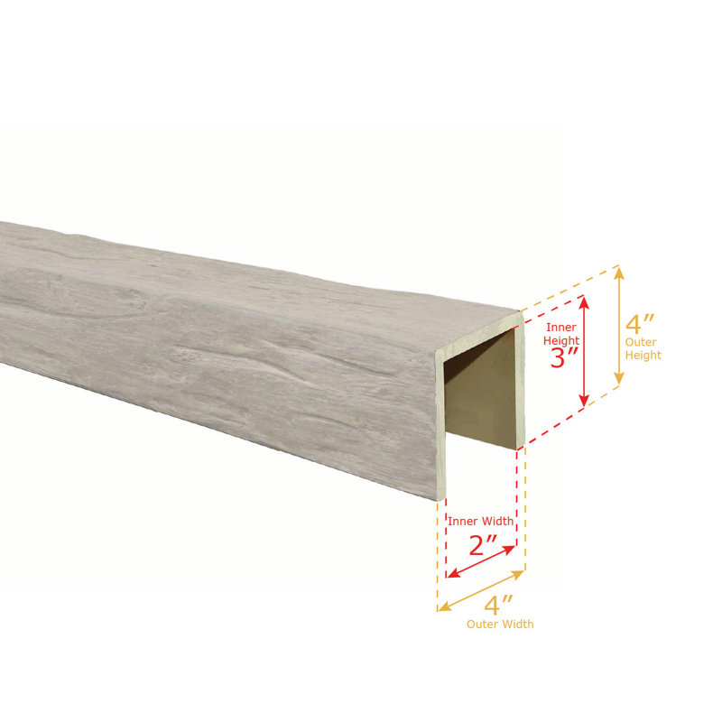 Poutre de plafond en faux bois vieilli H 4 po x l 96 po x P 4 po, Non fini