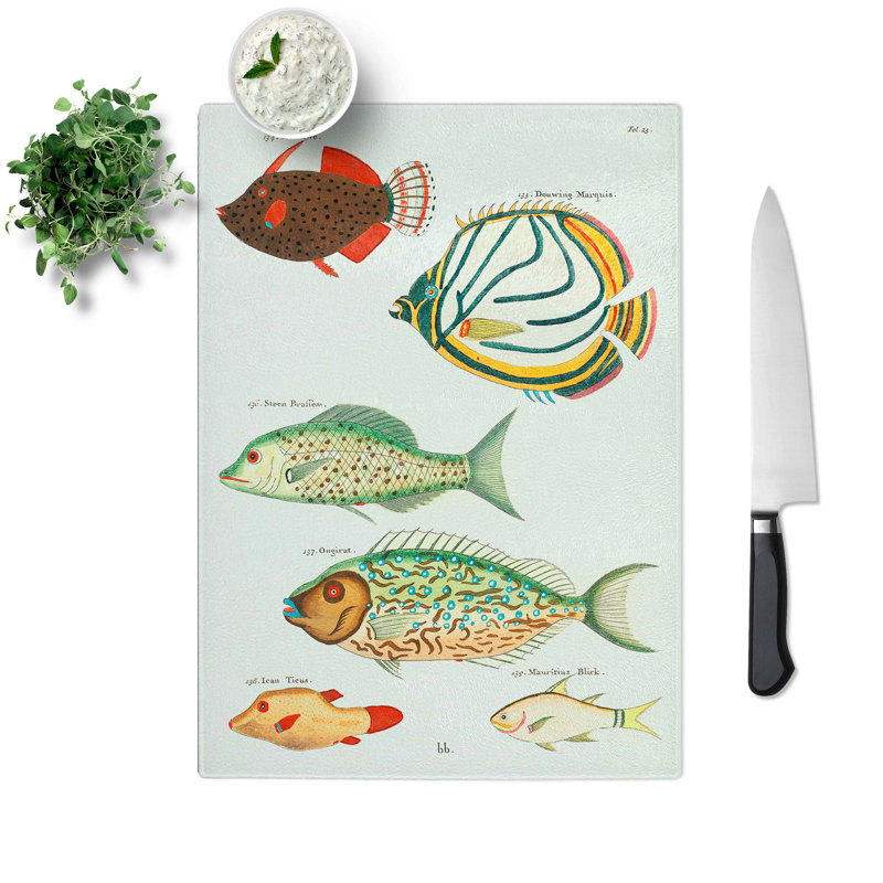 Glass East indies Fish Illustrations Fol. 23 by Louis Renard Chopping Board, 28.5 cm W x 20 cm L