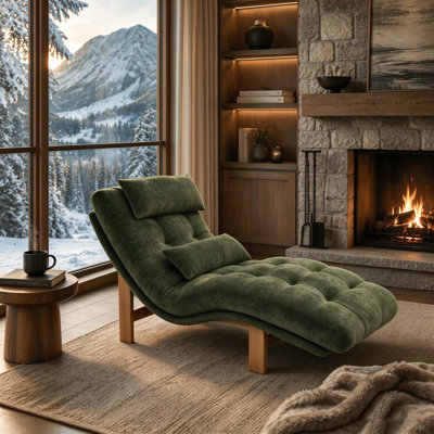 Chaise longue en chenille avec appui-tête et coussin lombaire