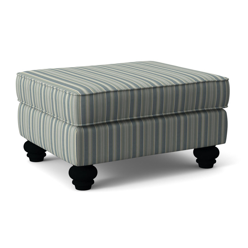 Lowell Upholstered Ottoman, Green and Blue Stripe; 0252-54, Black Finish