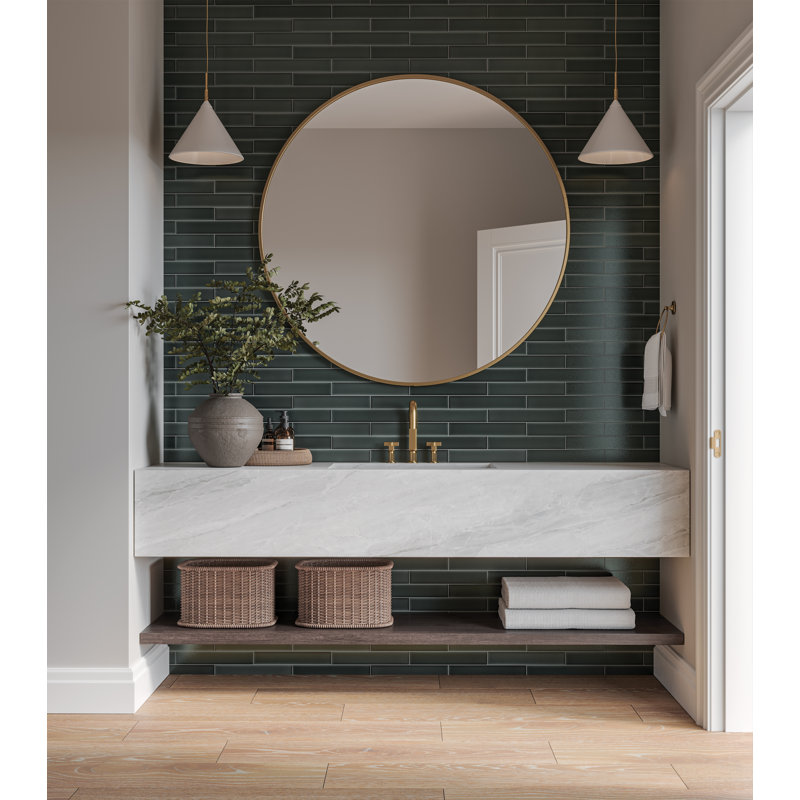 Kaikos 2" x 12" Glass Wall & Floor Tile, Dark Green