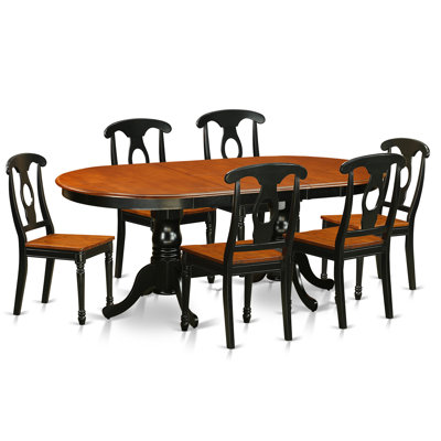 5 Piece Kitchen Table & Chairs Set Includes an Oval Dining Table with Butterfly Leaf and 4 Solid Wood Seat Chairs, Black & Cherry