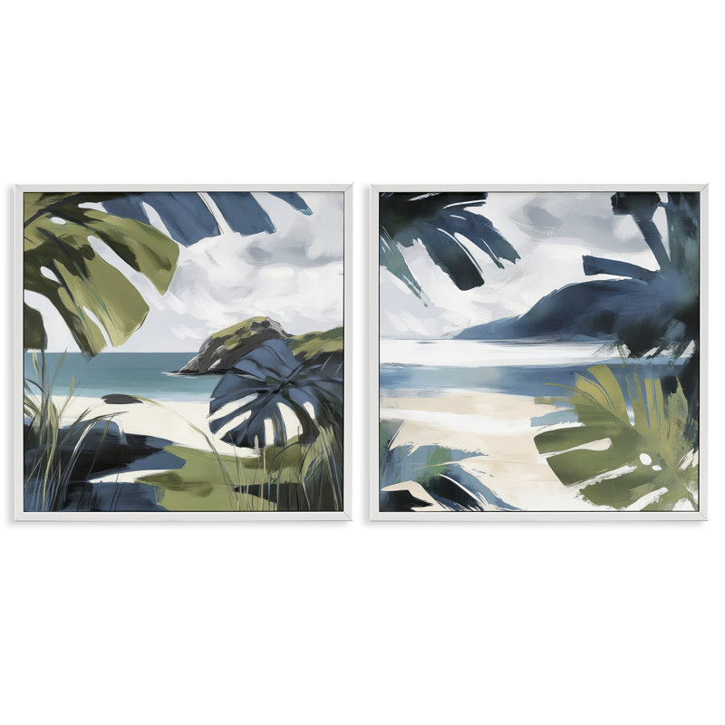Ensemble de giclées encadrées 2 pièces Tropical Vibes Beach Scenes, design par Elara Yasna, H 12 po x l 24 po