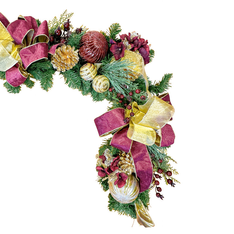 Holiday 9' Garland with Burgundy Hydrangeas and Berries