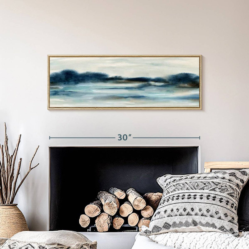 Vue panoramique sur la baie, Cadre flottant en bois naturel, 31 po x 11 po