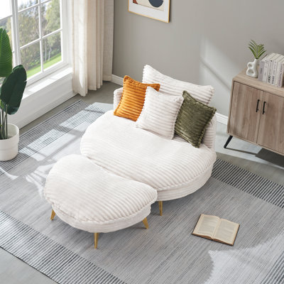 Corduroy Love Seat With Metal Trim - Beige For Home Decor 66.6 Inches 2 Seats And 3 Pillows For Comfortable Sitting