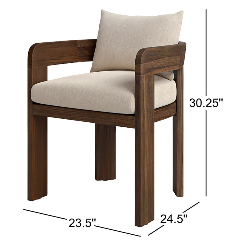 Jackson Teak Patio Dining Armchair with Cushion, Stained Toasted Brown Frame/Ellor Beige Cushion