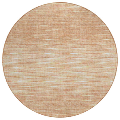 8' Salmon And Ivory Round Abstract Washable Indoor Outdoor Area Rug