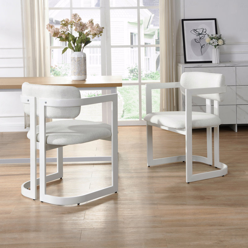 Ensemble de 2 chaises de salle à manger, chaises de salle à manger rembourrées, fauteuils en tissu avec structure en métal beige