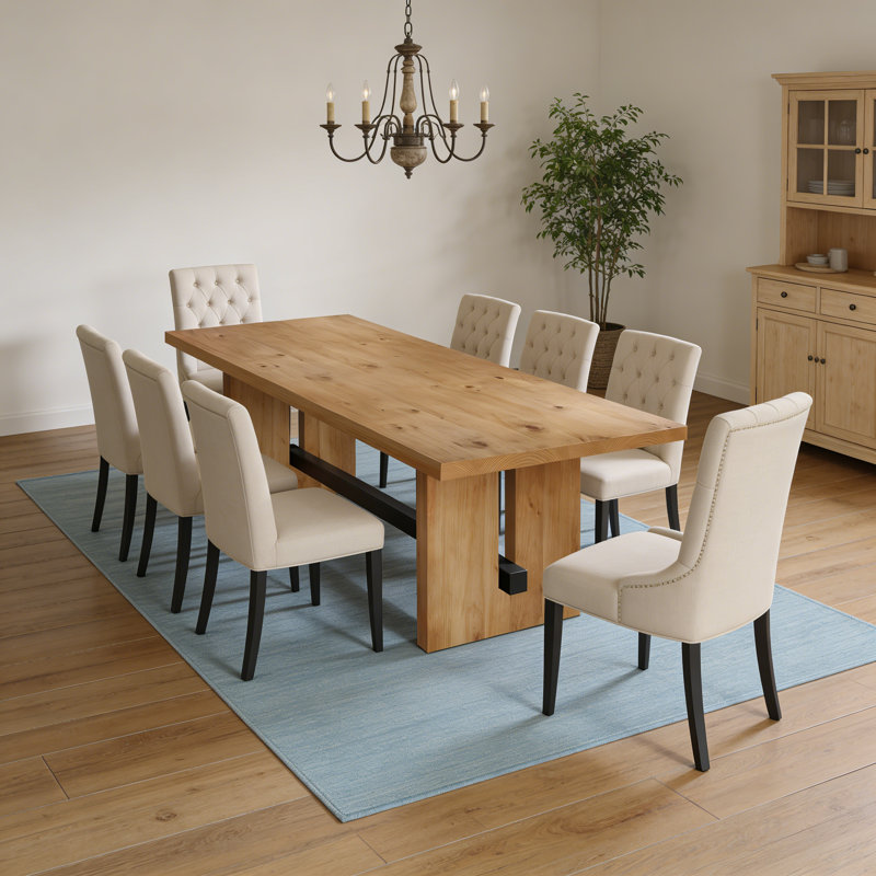 Table de salle à manger 8 places rectangulaire en bois massif, robuste et durable, idéale pour les salles à manger, les salons ou les bureaux à domicile