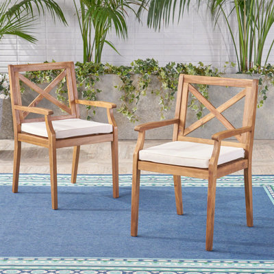 Chaise de salle à manger, 2 pièces avec 2 coussins crème, pour la cour, la piscine et le jardin