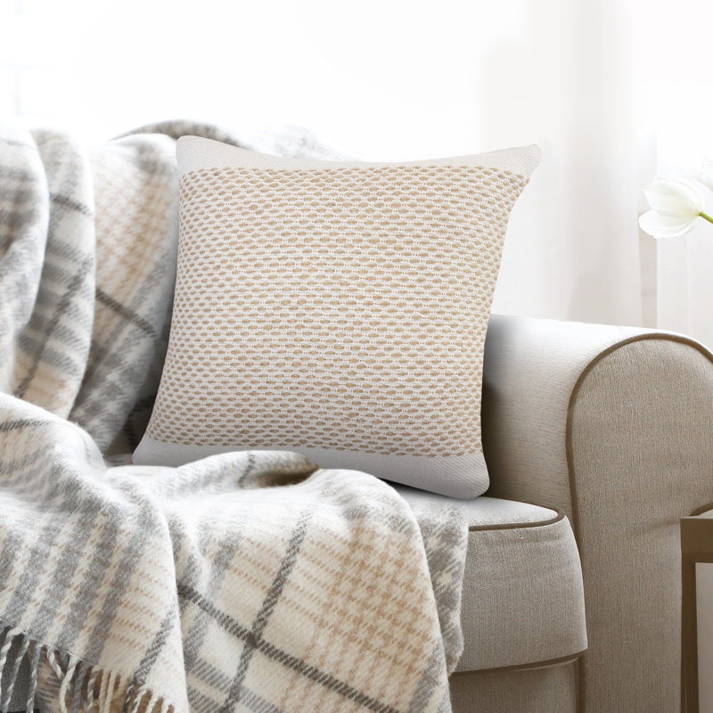 Ivory and Tan Jute Interwoven Square Throw Pillow