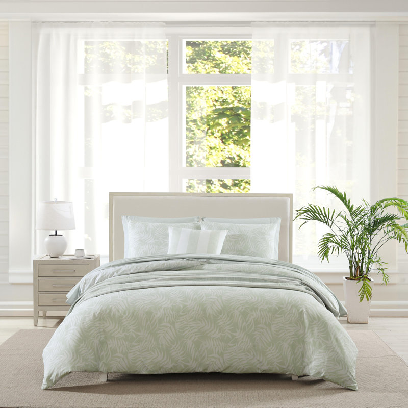 Art of Palms Cotton Comforter Set, Blue Floral, Queen Comforter + 2 Standard Shams