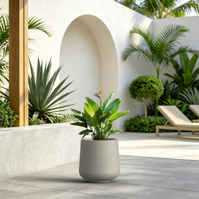 Smooth Modern Concrete Planter, 13 Inch Warm Gray Sturdy Cement Pot for for Patio & Garden Decor