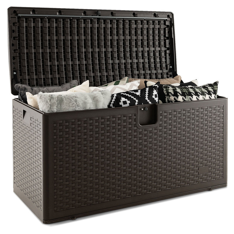Costway 50'' W 100 Gallons Water Resistant Lockable Deck Box in Brown, 100 gallon