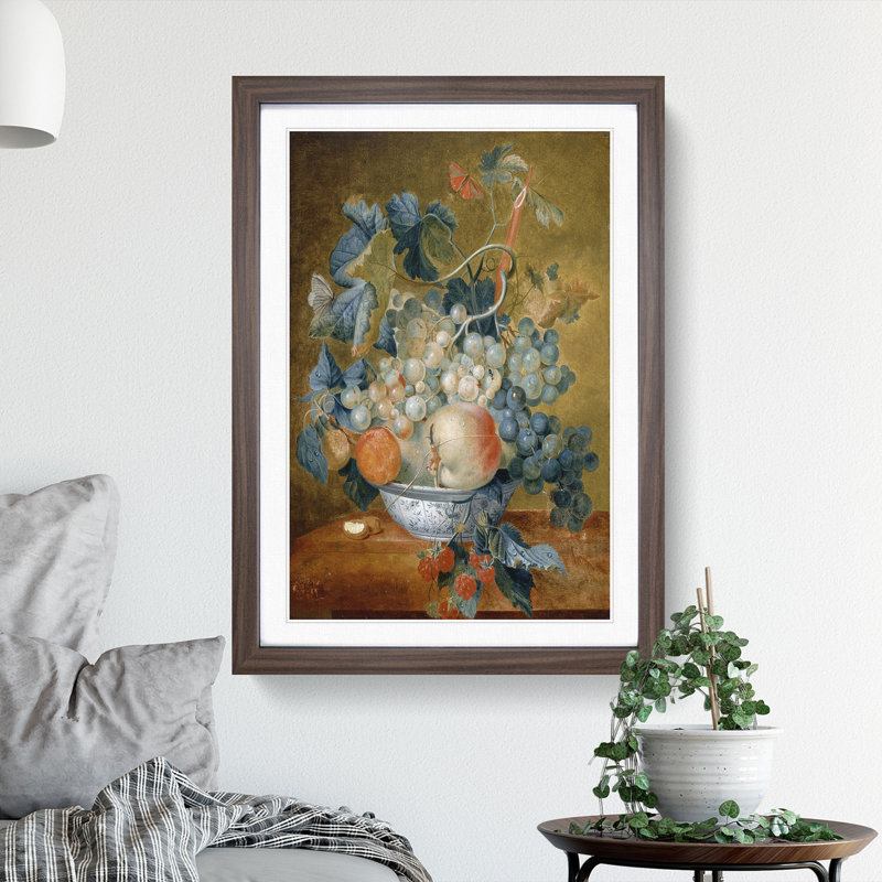Still Life with Flowers and Fruit Vol.3 by Jan Van Huysum - Picture Frame Painting, 65cm H x 48cm W x 2cm D, Walnut