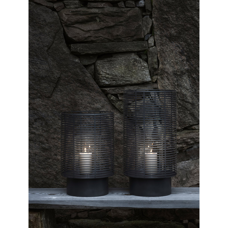 Olea Lantern Candle Holder, Gunmetal Metallic, 14.8" x 10.2" W x 10.2" D