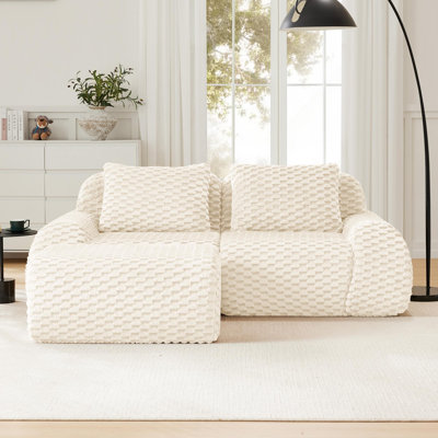 Canapé modulaire de 82 po avec canapé modulaire en tissu de flannelette avec siège profond et repose-pieds mobile 82 po, canapé modulaire en forme de L pour salon, appartement et salle de cinéma, sans assemblage, crème