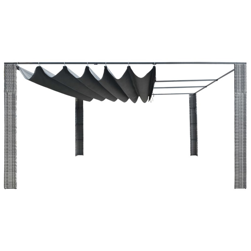 Gray and Anthracite Poly Rattan Gazebo with Sliding Roof