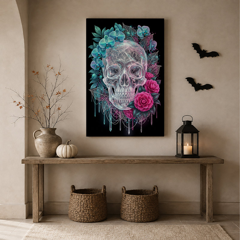 Art mural sur toile translucide avec lumières orchidées bleues et Halloween, H 40 po x l 28 po