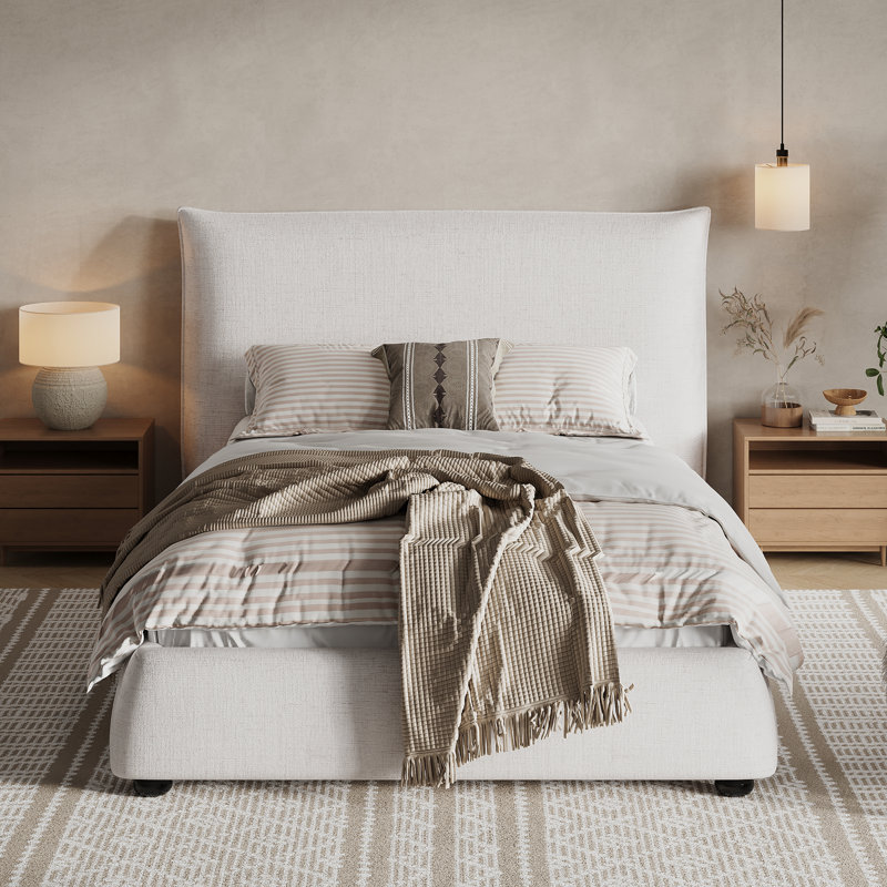 Valoria Upholstered Platform Bed With Pillow-Back Headboard, Twin