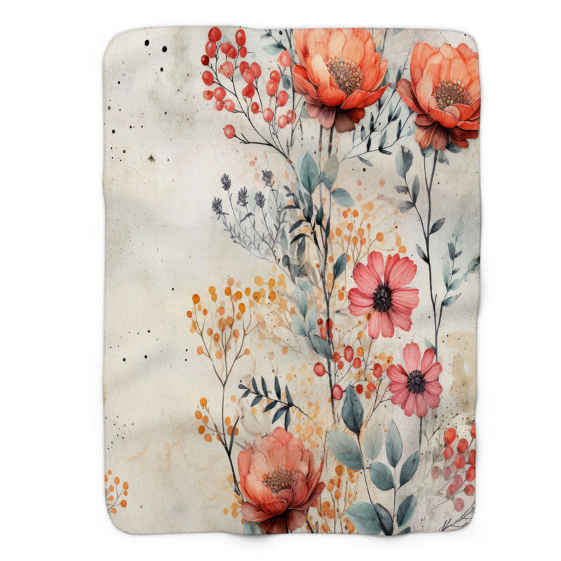 Fleurs délavées - couverture de qualité supérieure 1 pièce, Lit simple