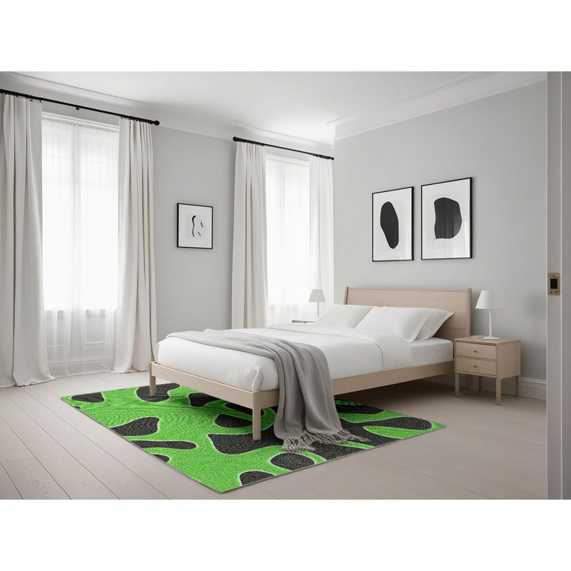 Vert abstrait Tapis décoratif, Rectangle 5 pi x 7 pi