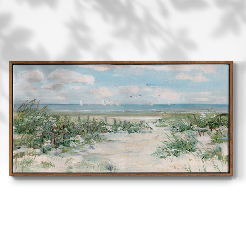 Plage de fleurs sauvages - Toile tendue avec châssis, prête à accrocher, Noyer, H 17 po x l 33 po