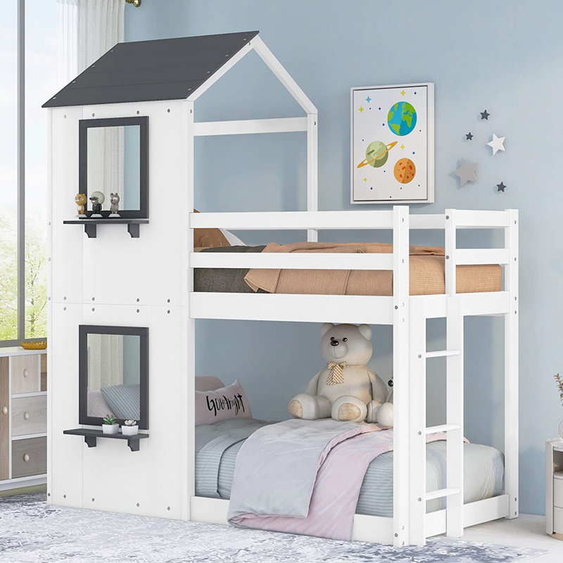 Muscotah Kids Twin Over Twin Bunk Bed, White