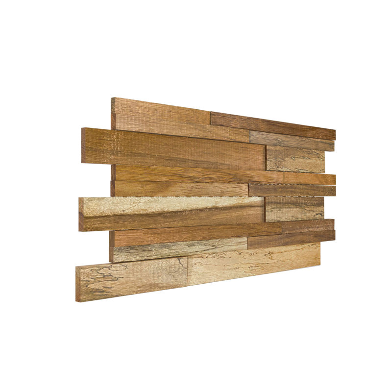 Old Boat Wood Mosaic Wall Tile in Brown and Beige