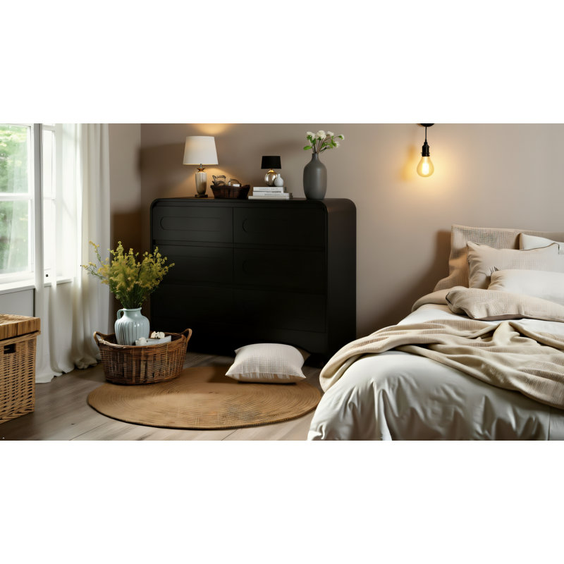 Catoe Dresser 6 Drawer Wide, Black, Black