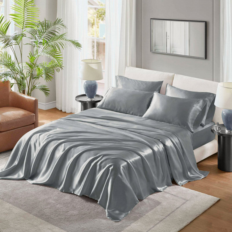 Luxury Sheet Set, Gray, Twin Coverlet + 3 Additional Pieces