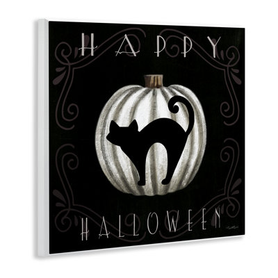 Plaque murale Happy Halloween Cat & Pumpkin, design par Elizabeth Tyndall