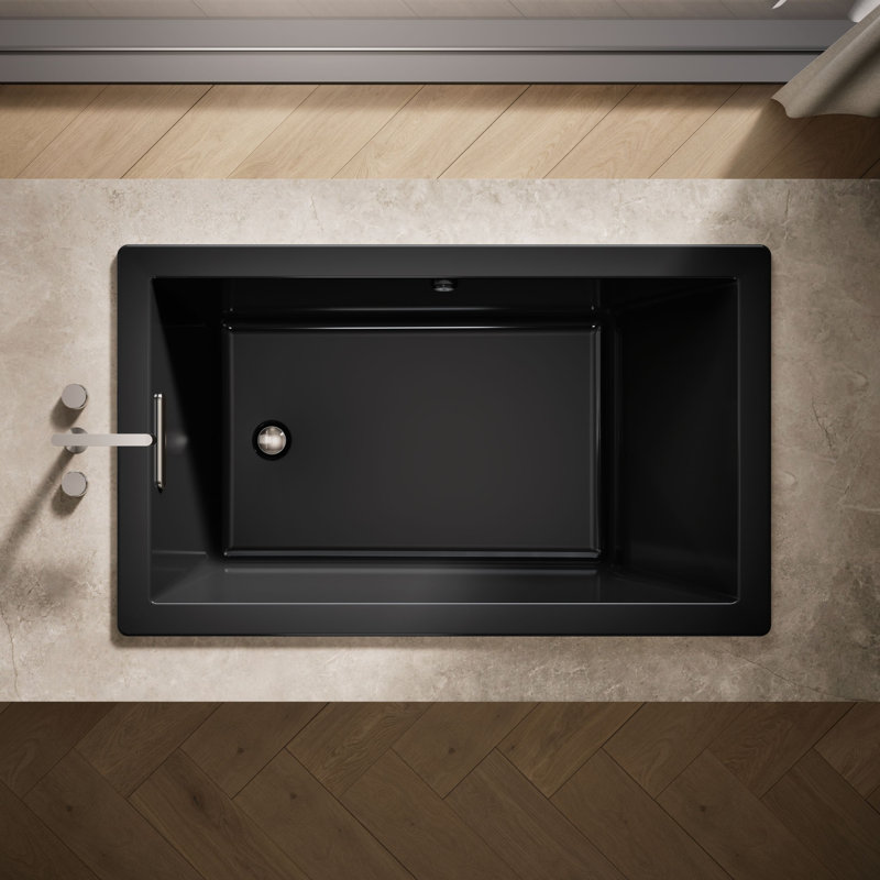 Underscore 60" x 36" Soaking Acrylic Bathtub with Heater, Black