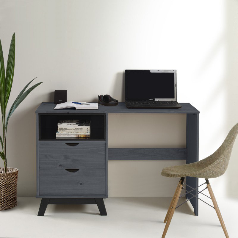 Akshara Solid Wood Top Writing Desk, Grey