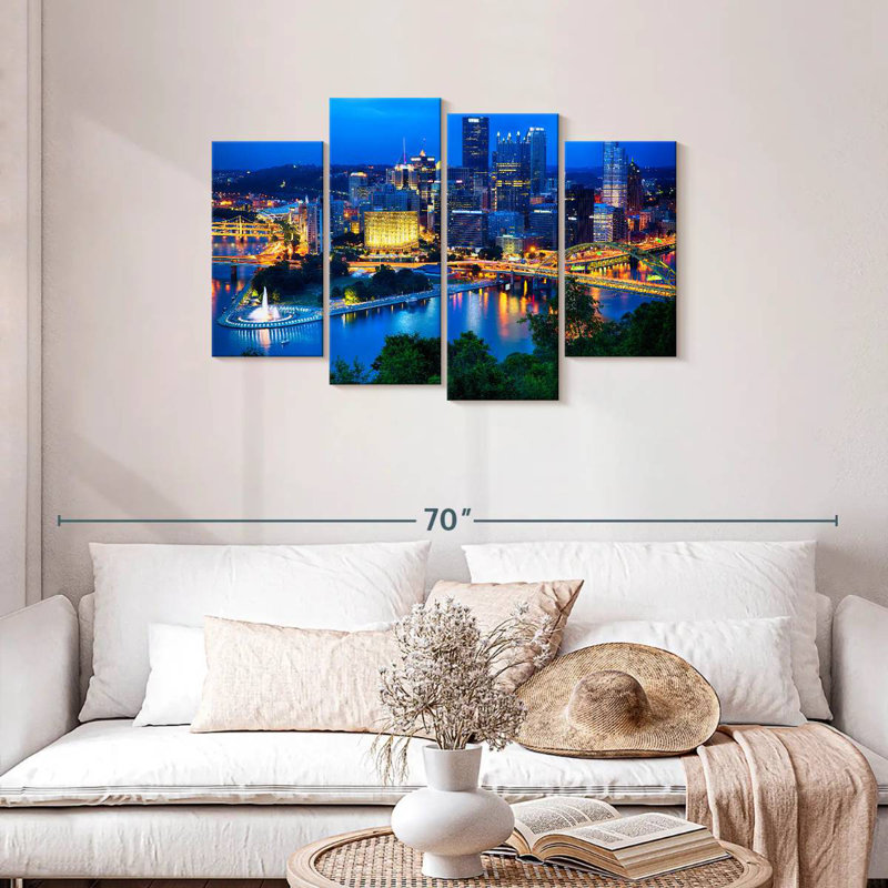Sireci Pittsburgh Downtown Night Scenic View, 27" H x 43" W