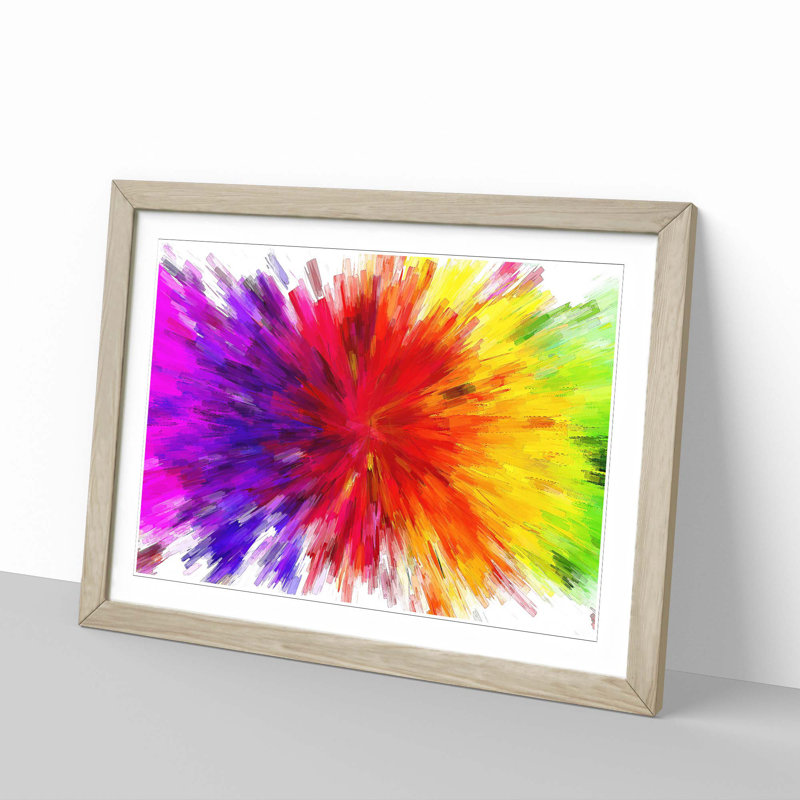 Rainbow Explosion in Abstract - Picture Frame Painting Print, Oak, 35cm H x 50cm W x 2cm D