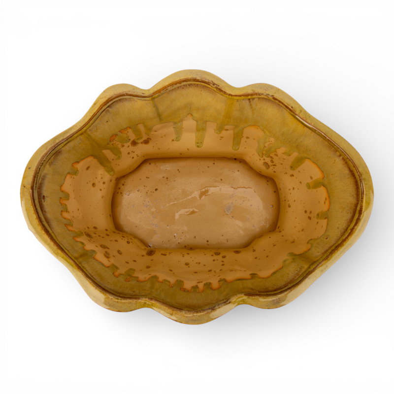 Mustard Ceramic Planter With Scalloped Rim
