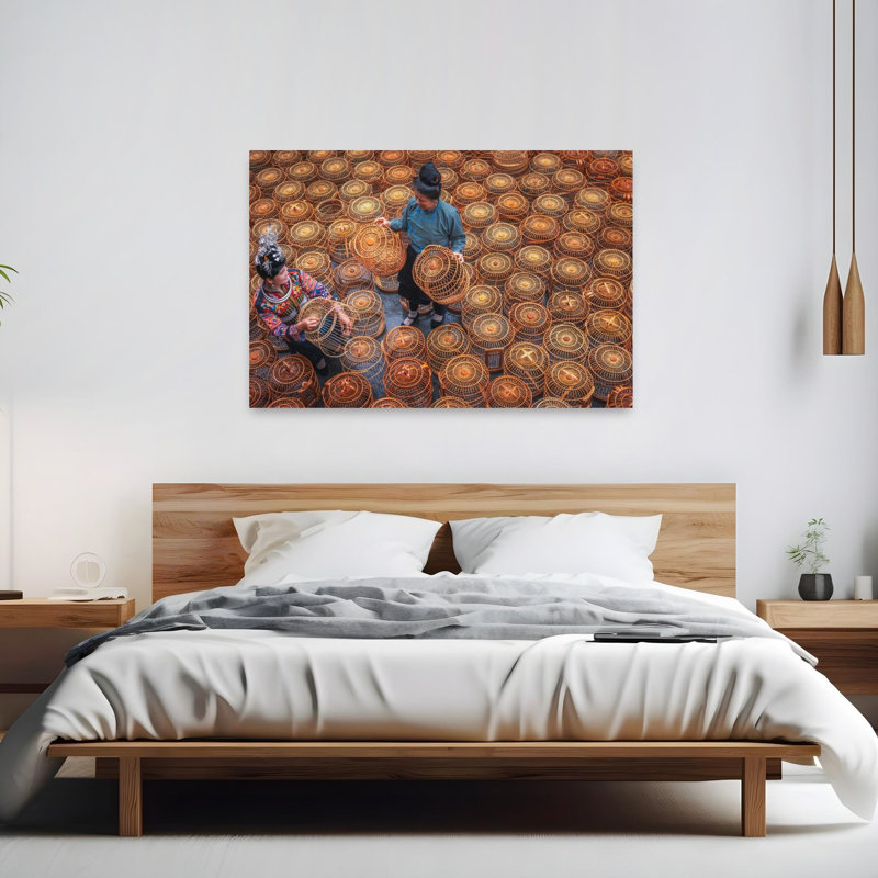 «Traditional Basket Weavers», reproduction d'art murale en bambou, 40" H x 60" W