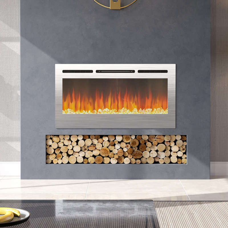 Electric Inset Fire, Silver, 54.4cm H x 90.84cm W x 14cm D